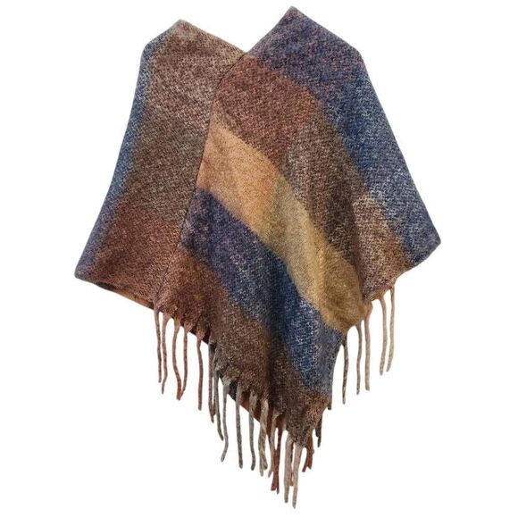 ModCloth Pastel Multicolor Colorblock Plaid Poncho shawl one size - Picture 3 of 5